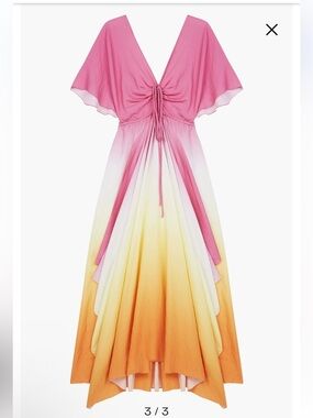 Maje Rachelly Dip Dye Batwing Sleeve Midi Dress Pink Orange Ombre Maxi NWT 38 6